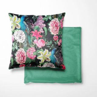 Face and rear of the cushion, blossom details with Peacock motive