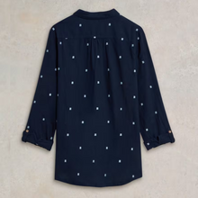 Load image into Gallery viewer, whitestuff organic cotton shirt in navy colour showing back off shirt
