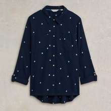 Load image into Gallery viewer, whitestuff organic cotton shirt in navy colour showing front off shirt
