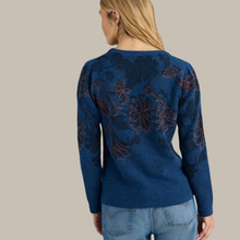 Load image into Gallery viewer, female model wearing whitestuff jumper in blue colour with arms down by side
