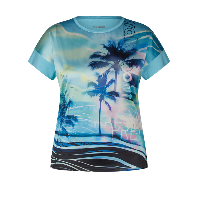 Rabe palm print tshirt in aqua blue colour 