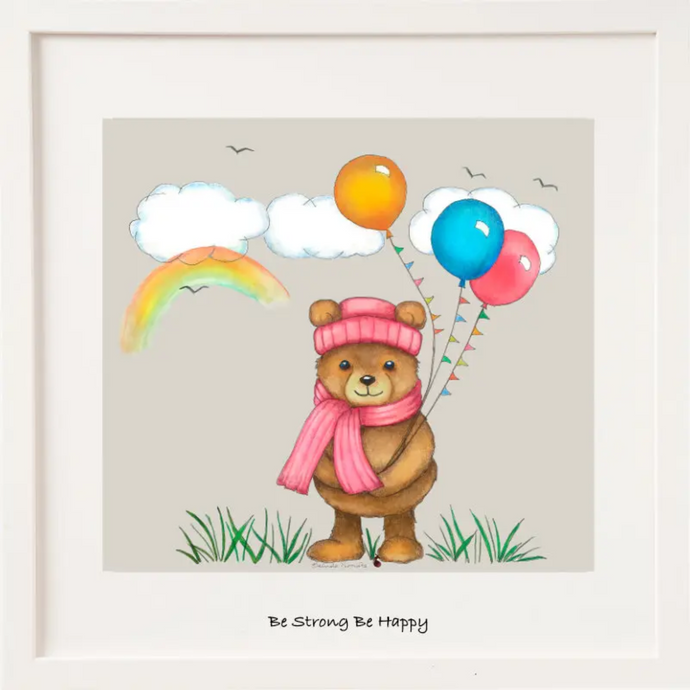 Bear in Scarf and Hat with baloons 