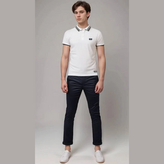 White Polo Shirt on Model 