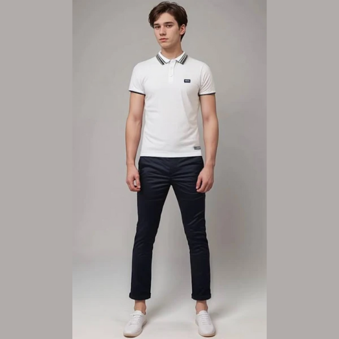 White Polo Shirt on Model 