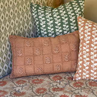 Embroidered Foxglove Cushion Olive