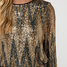 Load image into Gallery viewer, Esqualo Zigzag Print Sequin Blouse | Black/Gold
