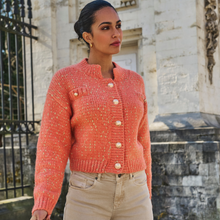 Load image into Gallery viewer, Esqualo Sparkle Cardigan With Gold Lurex Buttons | Orange
