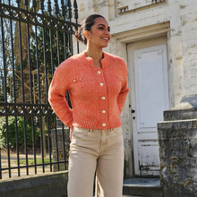 Load image into Gallery viewer, Esqualo Sparkle Cardigan With Gold Lurex Buttons | Orange
