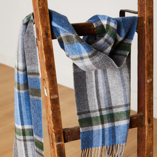 Foxford Lambswool Blue/Grey Tartan Scarf