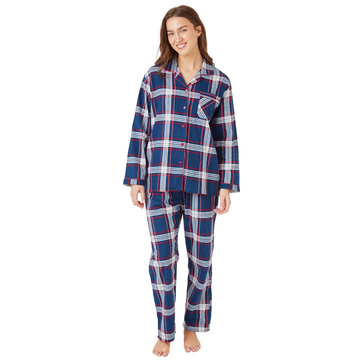 Indigo Sky Brushed Cotton Tartan Check Pyjama Set | Navy