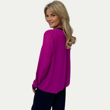 Load image into Gallery viewer, female model looking over the shoulder wearing kate and pippa kira top in purple colour
