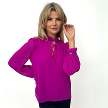 Load image into Gallery viewer, female model wearing kate pippa pia top in magenta colour 
