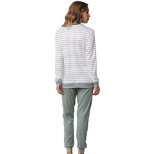 Load image into Gallery viewer, Pastunette Sage Green Stripe Half Button Pyjama Set
