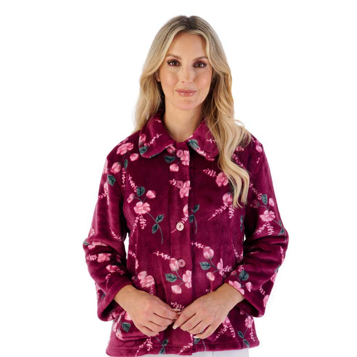 Slenderella 3/4 Sleeve Floral Bed Jacket | Damson