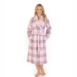 Slenderella Check Print Waffle 46" Dressing Gown | Pink