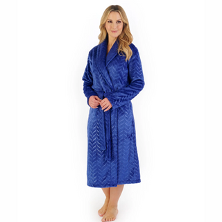 Slenderella Embossed Pattern Fleece 46" Dressing Gown | Blue