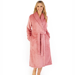 Slenderella Embossed Pattern Fleece 46" Dressing Gown | Pink