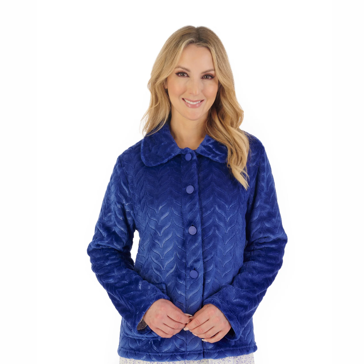 Slenderella Embossed Pattern Fleece Bedjacket | Blue