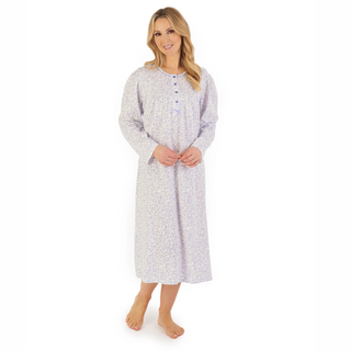 Slenderella Leaf Print Jersey Long Sleeve Nightdress | Blue