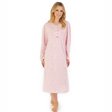 Load image into Gallery viewer, Slenderella Leaf Print Jersey Long Sleevee Nightdress | Pink
