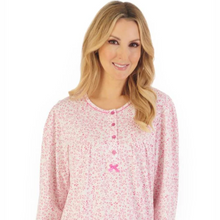 Load image into Gallery viewer, Slenderella Leaf Print Jersey Long Sleevee Nightdress | Pink
