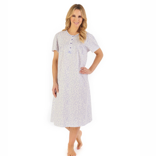 Slenderella Leaf Print Jersey Short Sleeve Nightdress | Blue