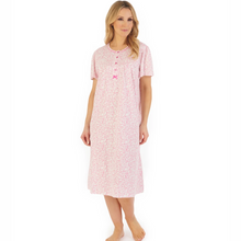 Load image into Gallery viewer, Slenderella Leaf Print Jersey Short Sleeve Nightdress | Pink
