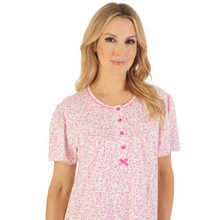 Load image into Gallery viewer, Slenderella Leaf Print Jersey Short Sleeve Nightdress | Pink
