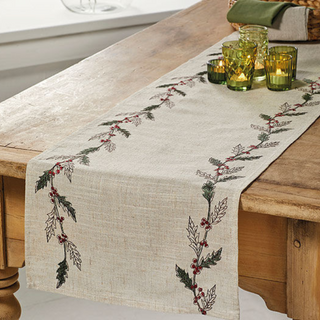 Embroidered Winter Foliage Runner | 35cm x 175cm