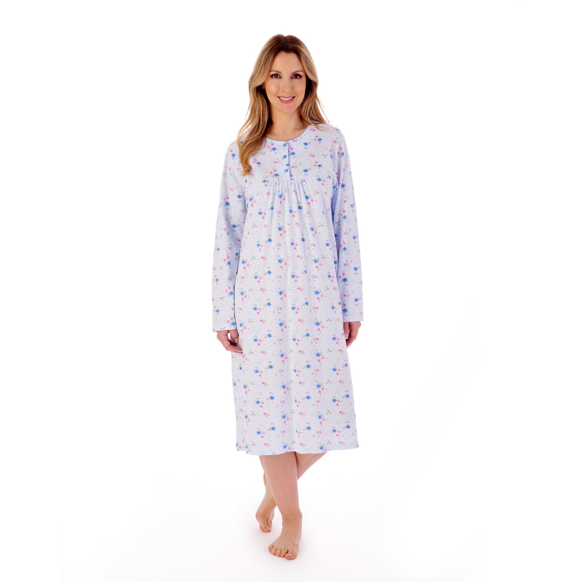 Slenderella Floral Nightdress | Ivory / Blue